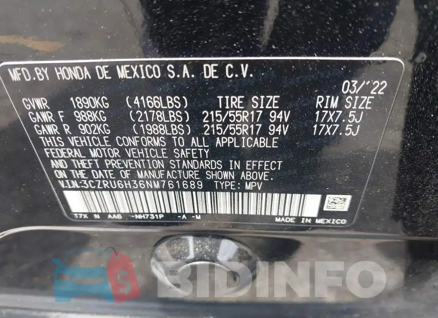 3CZRU6H36NM761689 Photo# 9