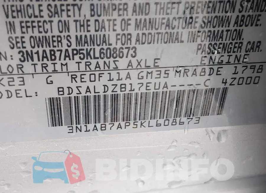 3N1AB7AP5KL608673 Photo# 9
