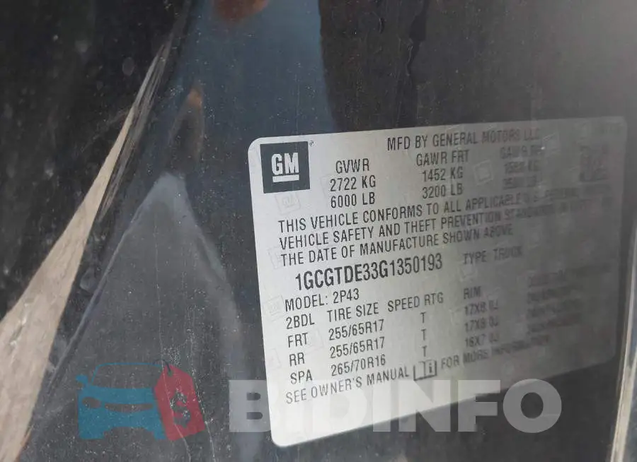 1GCGTDE33G1350193 Photo# 9