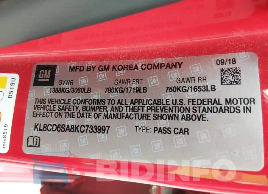 KL8CD6SA8KC733997 Photo# 9
