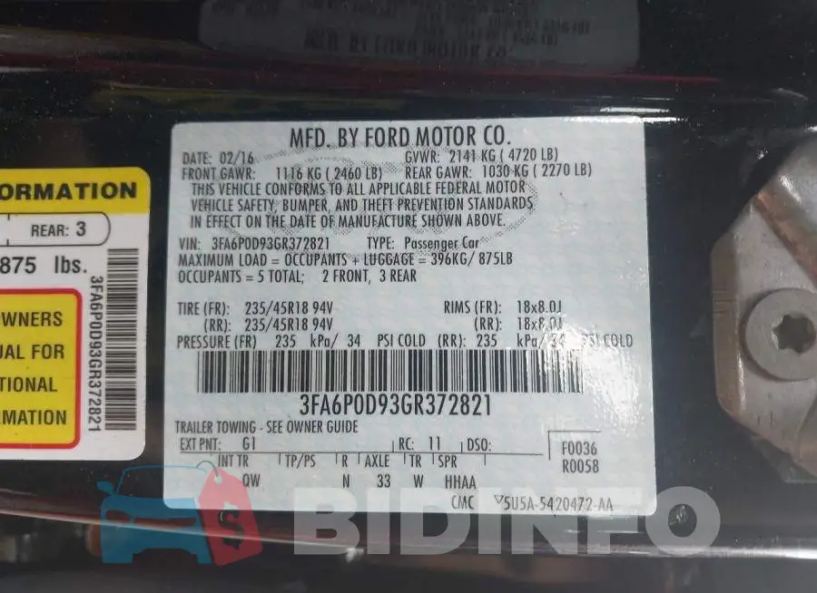 3FA6P0D93GR372821 Photo# 9