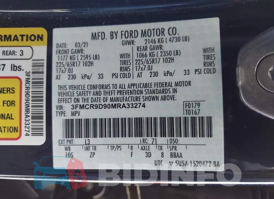 3FMCR9D90MRA33274 Photo# 9