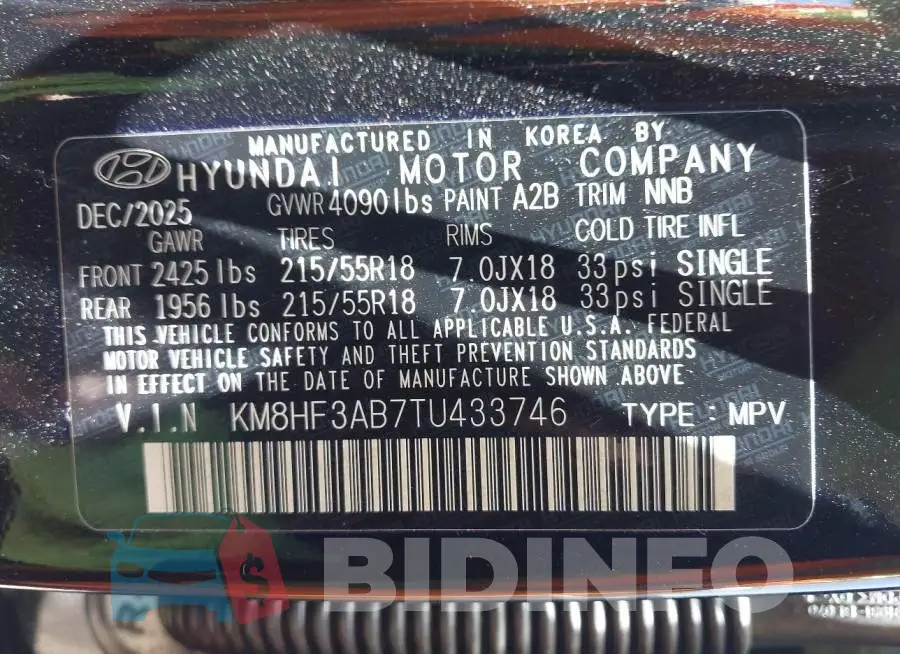 KM8HF3AB7TU433746 Photo# 9
