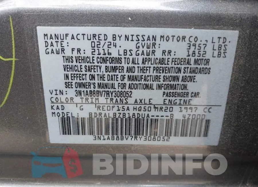 3N1AB8BV7RY308052 Photo# 9