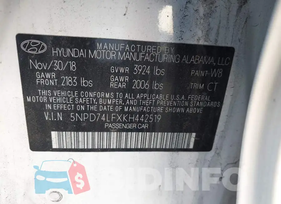 5NPD74LFXKH442519 Photo# 9