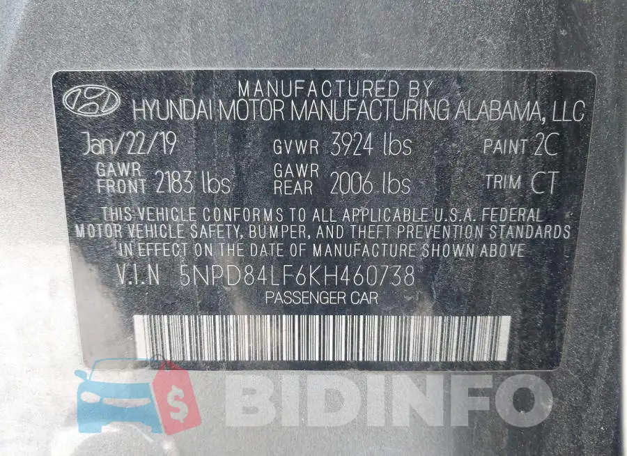 5NPD84LF6KH460738 Photo# 9