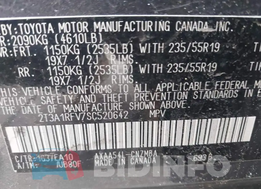 2T3A1RFV7SC520642 Photo# 9
