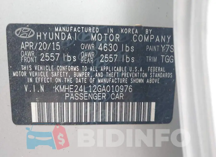 KMHE24L12GA010976 Photo# 9