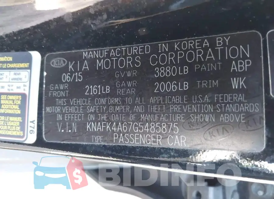 KNAFK4A67G5485875 Photo# 9