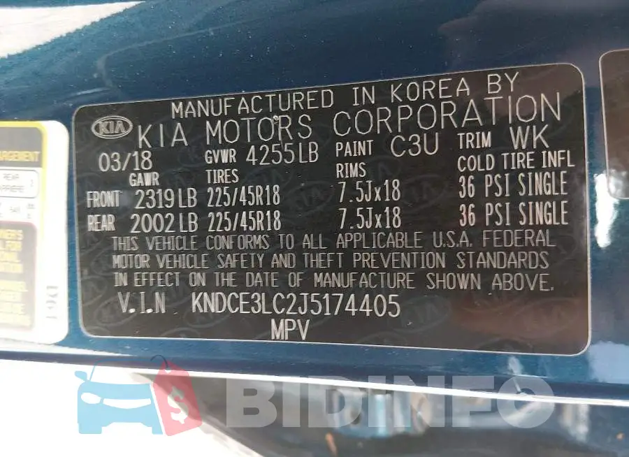 KNDCE3LC2J5174405 Photo# 9