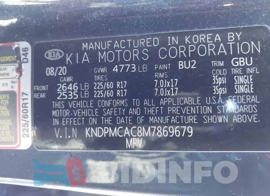 KNDPMCAC8M7869679 Photo# 9
