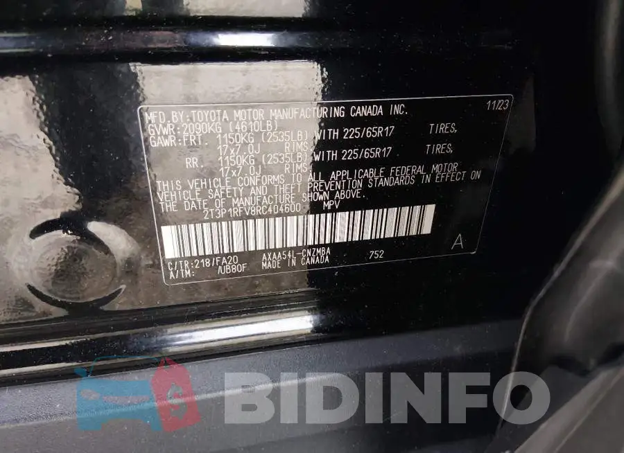 2T3P1RFV8RC404600 Photo# 9