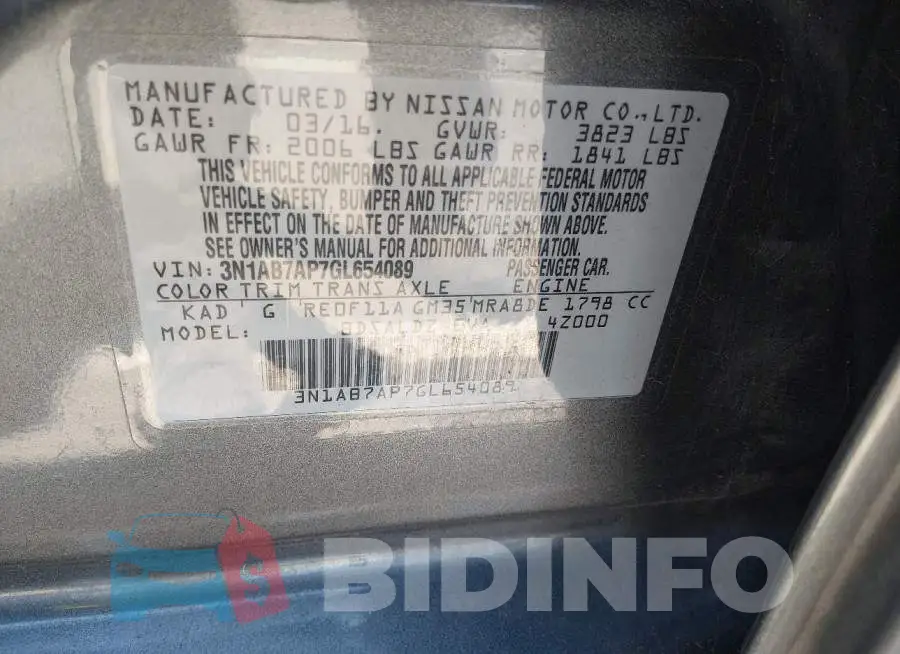 3N1AB7AP7GL654089 Photo# 9
