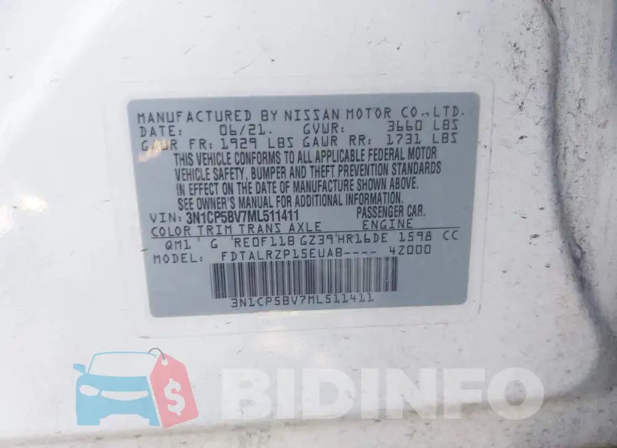 3N1CP5BV7ML511411 Photo# 9
