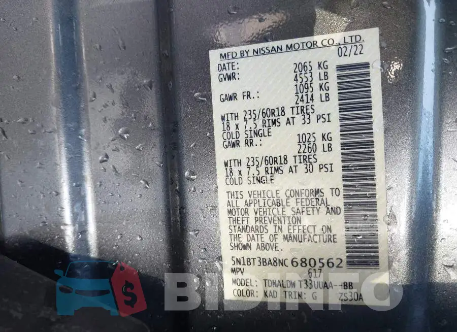 5N1BT3BA8NC680562 Photo# 9