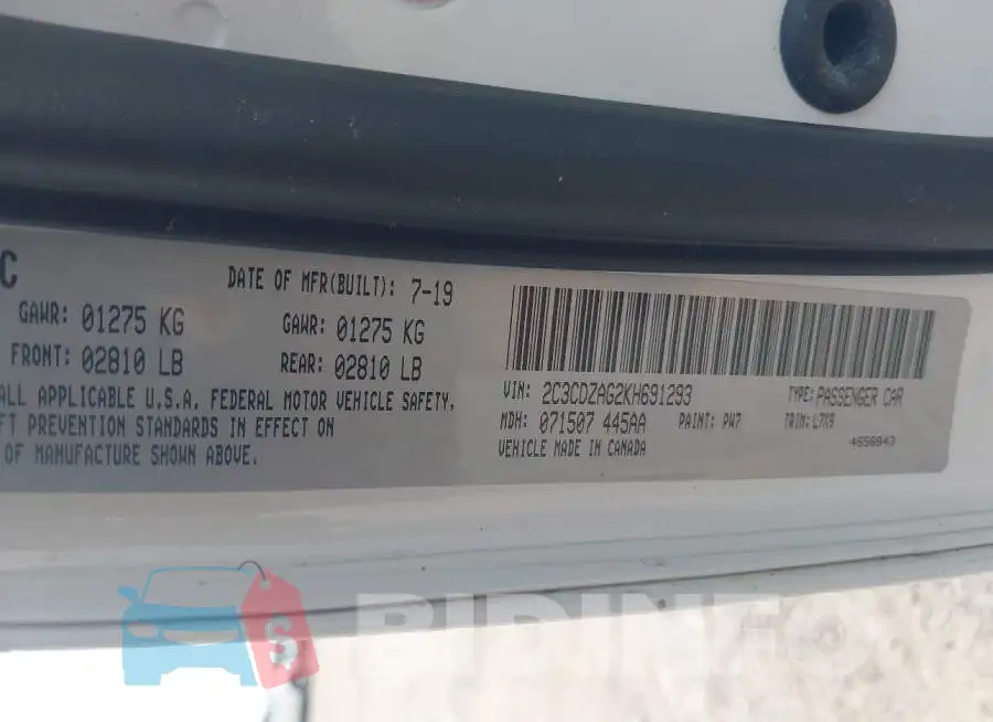 2C3CDZAG2KH691293 Photo# 9