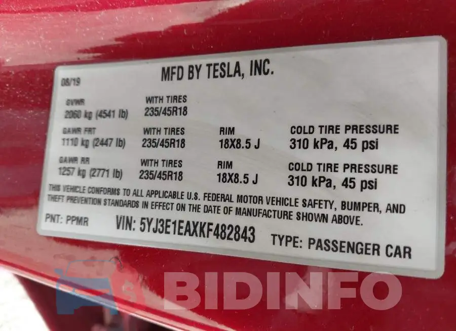 5YJ3E1EAXKF482843 Photo# 9