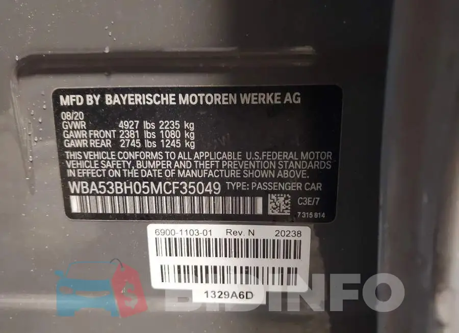 WBA53BH05MCF35049 Photo# 9