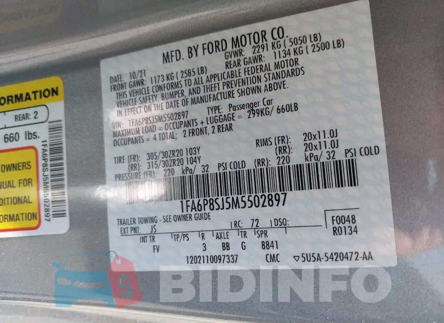 1FA6P8SJ5M5502897 Photo# 9