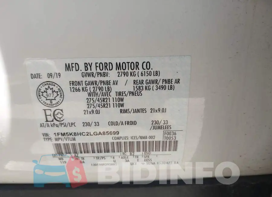 1FM5K8HC2LGA85699 Photo# 9
