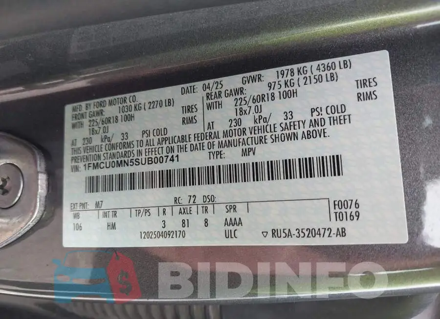 1FMCU0MN5SUB00741 Photo# 9