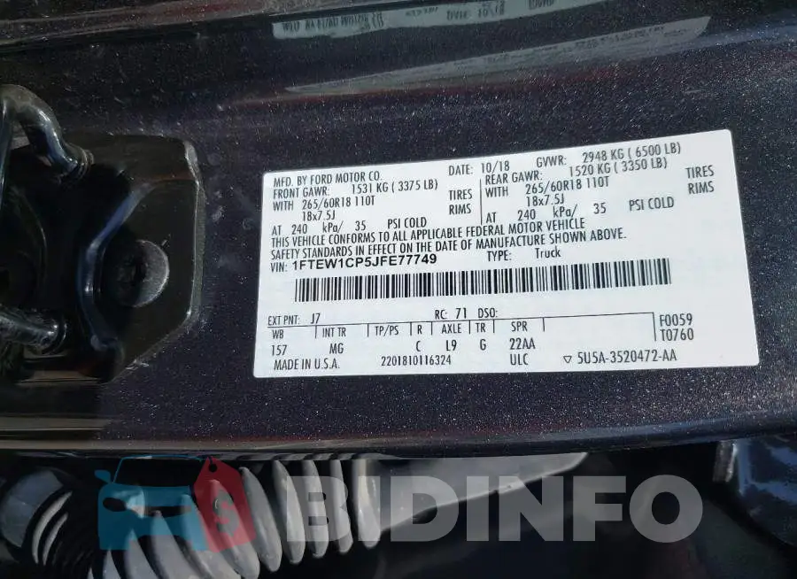 1FTEW1CP5JFE77749 Photo# 9