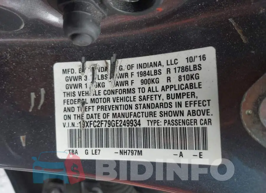 19XFC2F79GE249934 Photo# 9