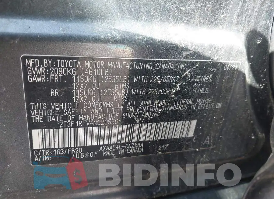 2T3F1RFV4MC205564 Photo# 9