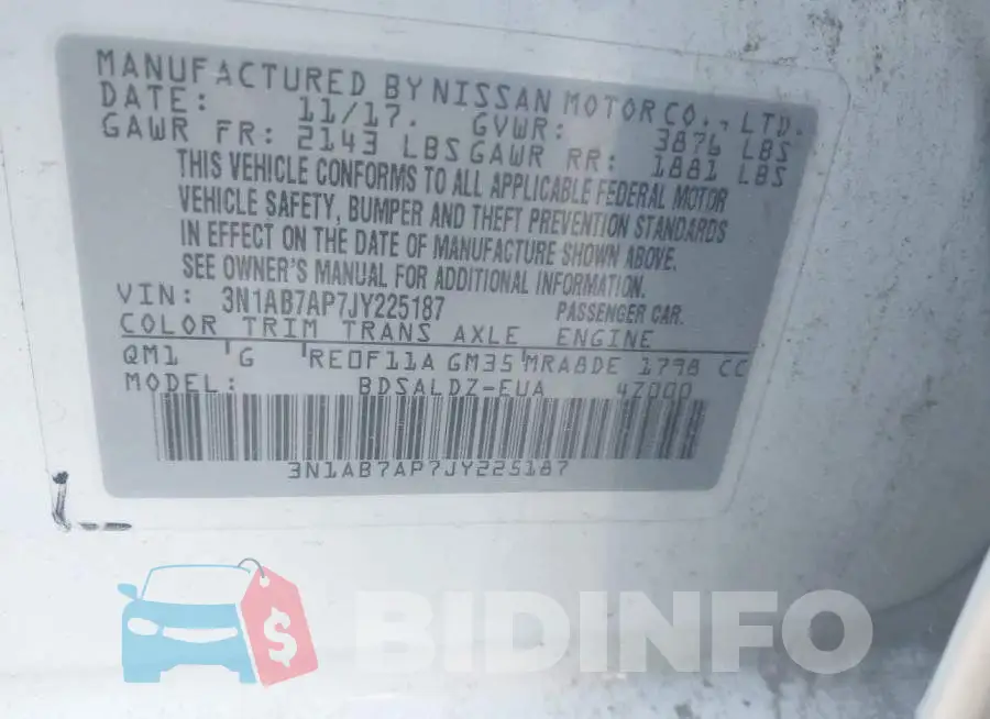 3N1AB7AP7JY225187 Photo# 9
