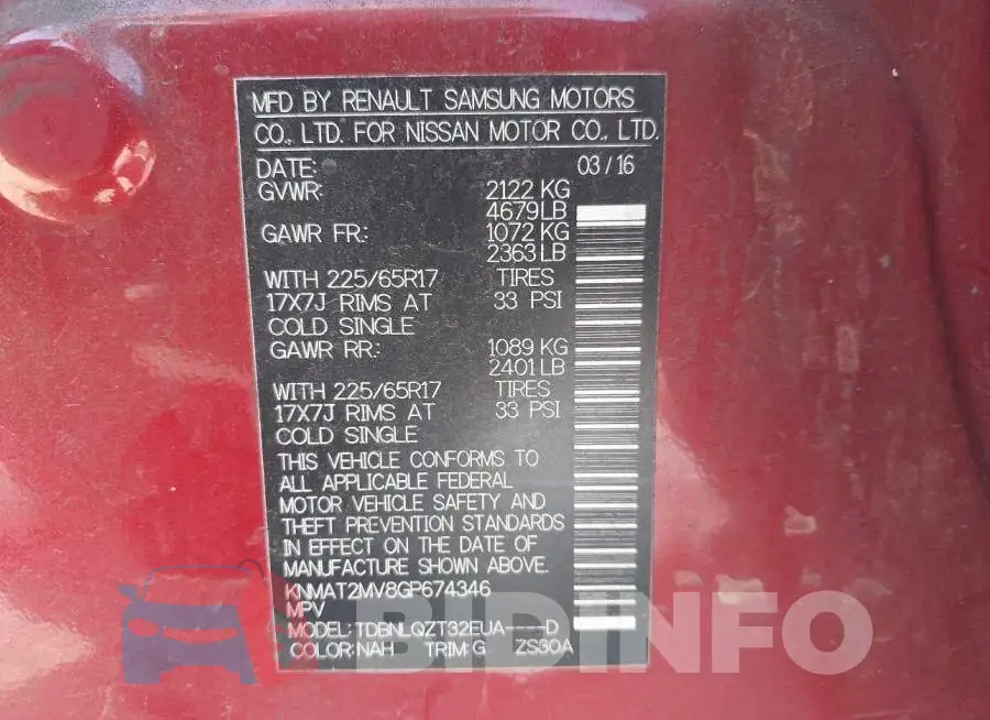 KNMAT2MV8GP674346 Photo# 9