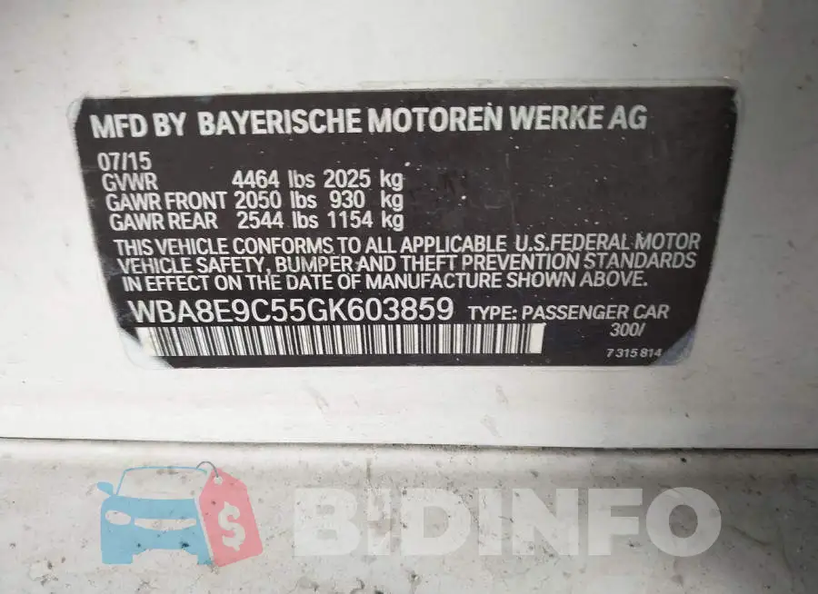 WBA8E9C55GK603859 Photo# 9