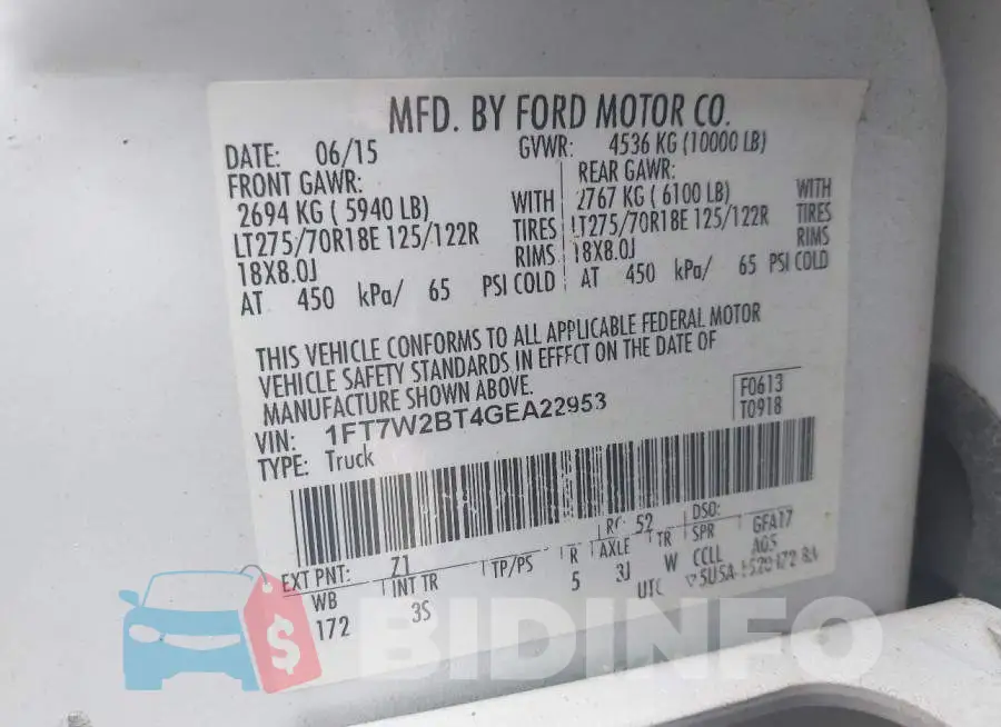 1FT7W2BT4GEA22953 Photo# 9