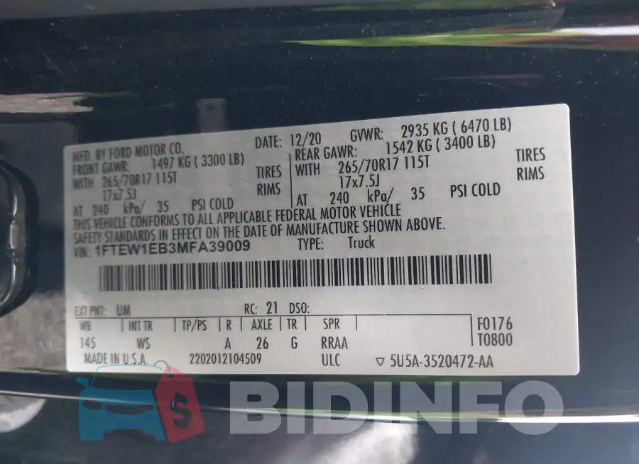 1FTEW1EB3MFA39009 Photo# 9