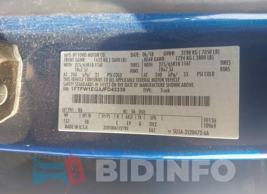 1FTFW1EG3JFD43338 Photo# 9