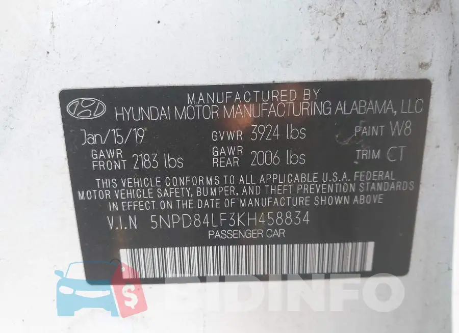 5NPD84LF3KH458834 Photo# 9