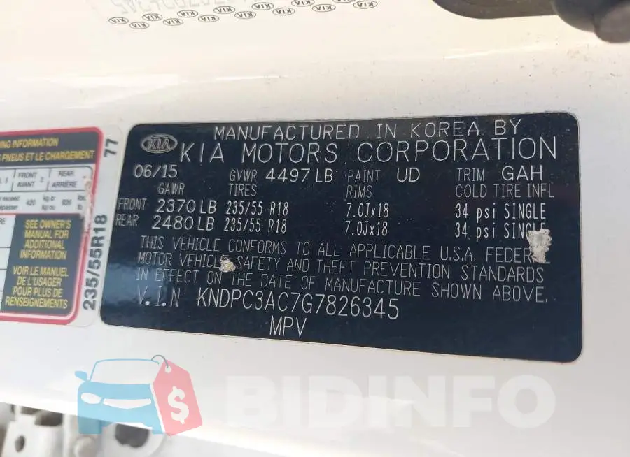 KNDPC3AC7G7826345 Photo# 9