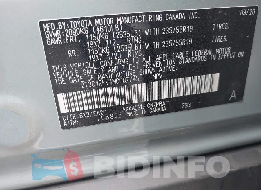 2T3C1RFV4MC087745 Photo# 9
