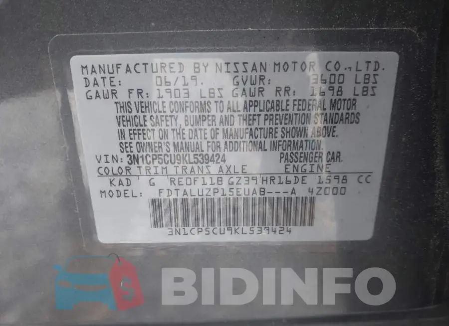 3N1CP5CU9KL539424 Photo# 9