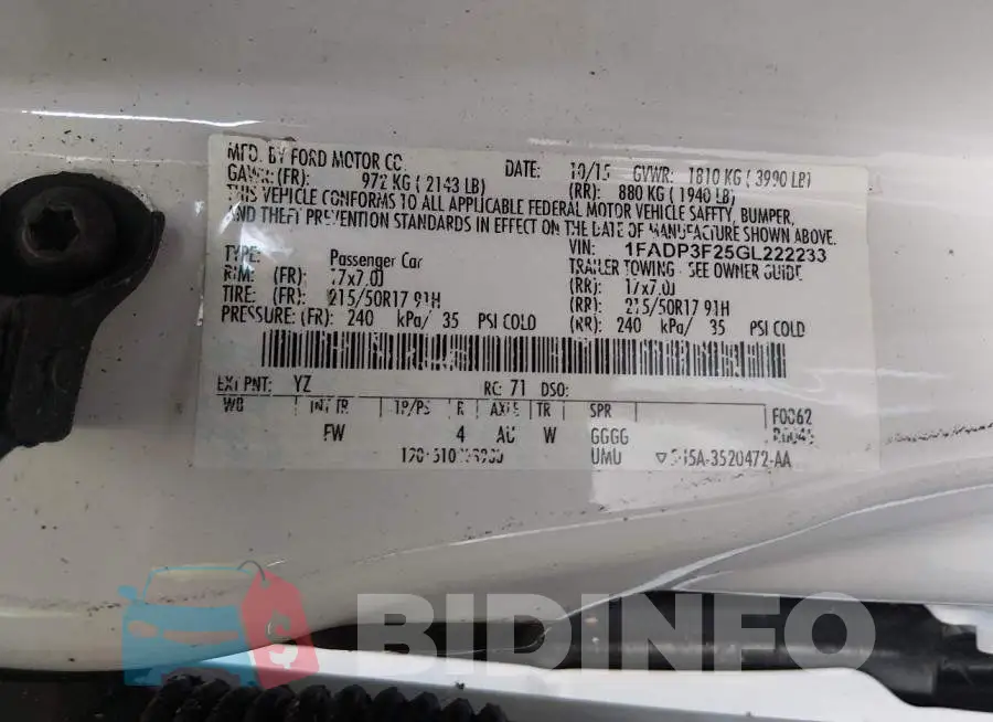 1FADP3F25GL222233 Photo# 9