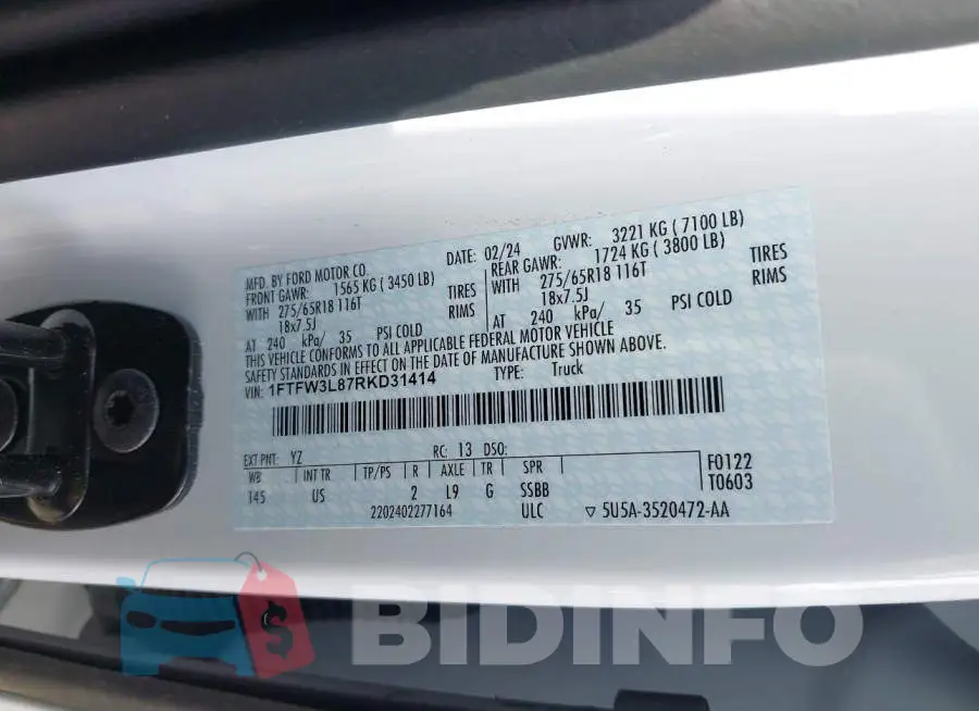 1FTFW3L87RKD31414 Photo# 9