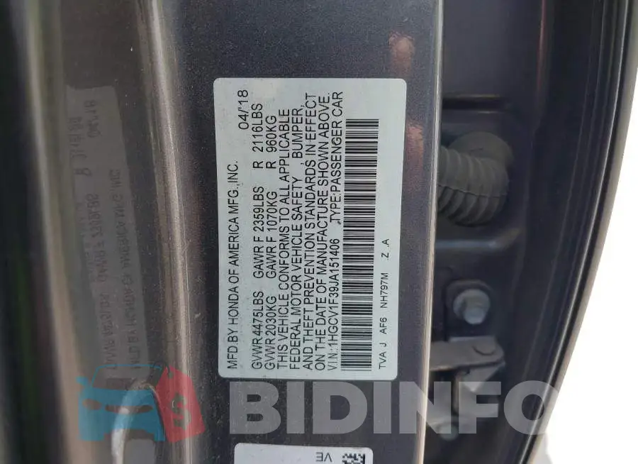 1HGCV1F39JA151406 Photo# 9