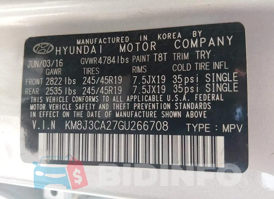 KM8J3CA27GU266708 Photo# 9