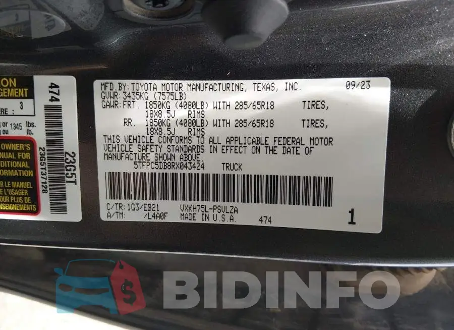 5TFPC5DB8RX043424 Photo# 9