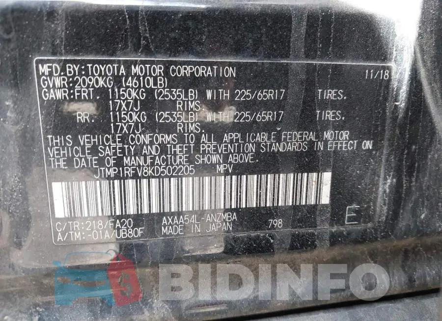 JTMP1RFV8KD502205 Photo# 9
