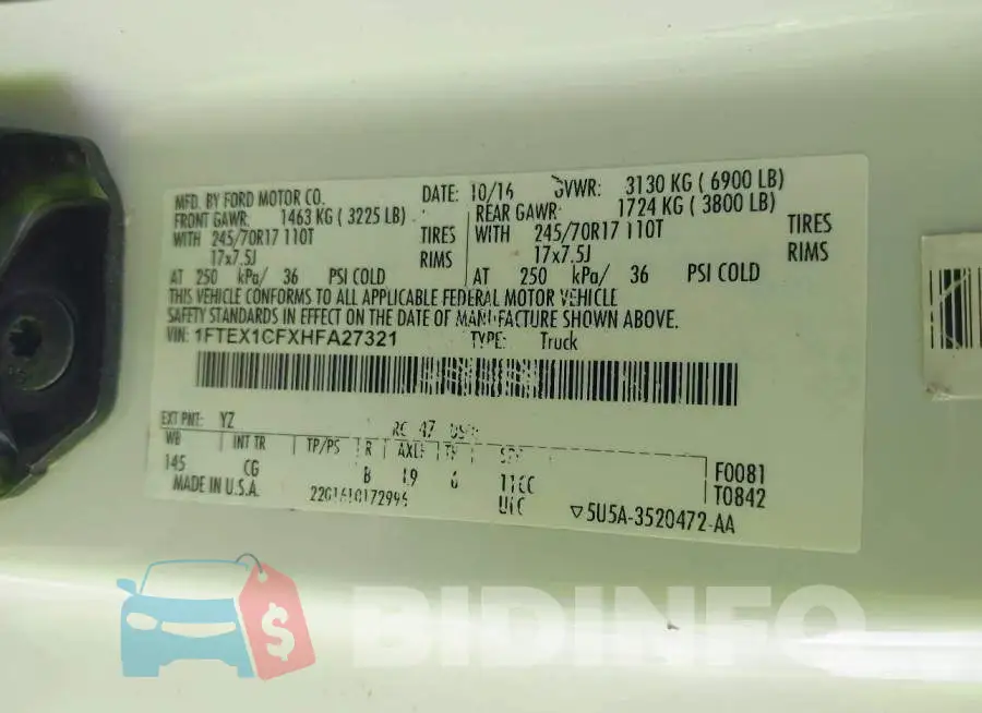 1FTEX1CFXHFA27321 Photo# 9