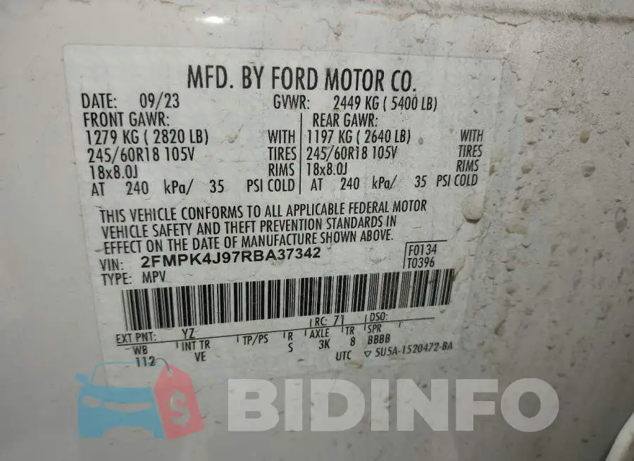 2FMPK4J97RBA37342 Photo# 9
