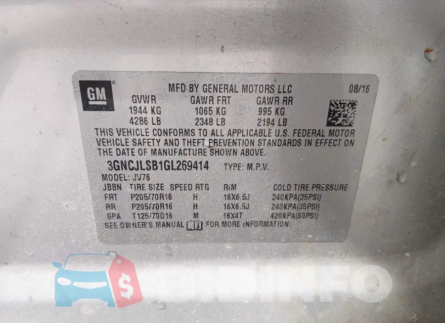 3GNCJLSB1GL269414 Photo# 9