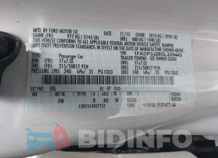 1FADP3J28GL229443 Photo# 9