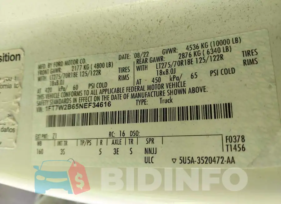 1FT7W2B65NEF34616 Photo# 9