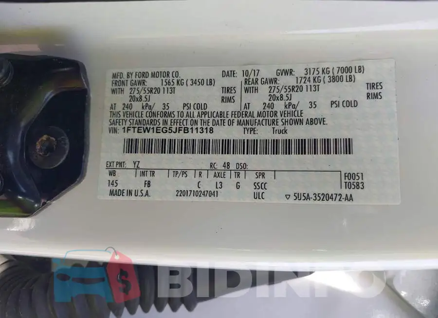 1FTEW1EG5JFB11318 Photo# 9